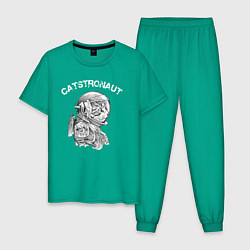 Пижама хлопковая мужская Котстронавт, цвет: зеленый