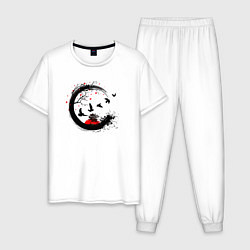 Пижама хлопковая мужская Закат в японском стиле, цвет: белый