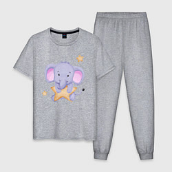 Пижама хлопковая мужская Милый Слонёнок Со Звездой, цвет: меланж