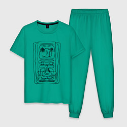 Пижама хлопковая мужская Абстракция, черный контур, цвет: зеленый
