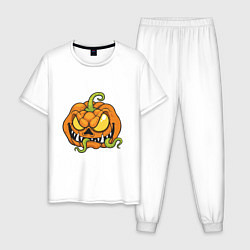Пижама хлопковая мужская Тыквенный Хэллоуин, цвет: белый