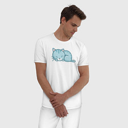 Пижама хлопковая мужская Сонный котик, цвет: белый — фото 2