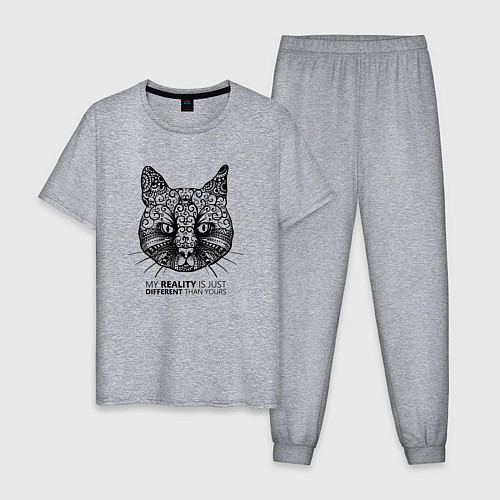 Мужская пижама Кот в стиле Мандала Mandala Cat / Меланж – фото 1