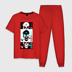 Пижама хлопковая мужская Мир и любовь, жизнь и смерть negative, цвет: красный