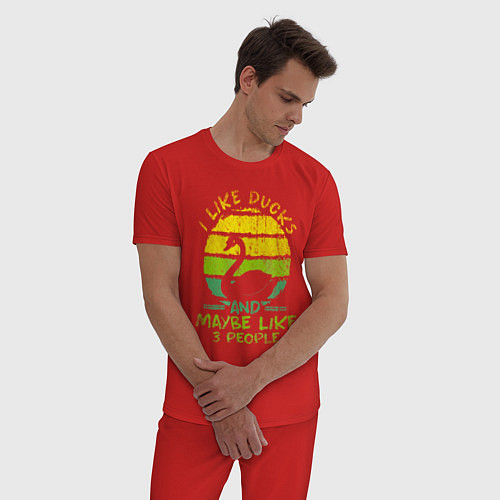 Мужская пижама Я люблю уток и возможно трех людей / Красный – фото 3