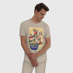 Пижама хлопковая мужская Blooming Azalea in Blue Pot Цветущая азалия, цвет: миндальный — фото 2