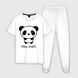 Пижама хлопковая мужская Эй, чувак! Панда Hey, man! Panda, цвет: белый