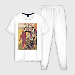 Пижама хлопковая мужская Gotenyama no Hanami Hidari Цветение сакуры, цвет: белый