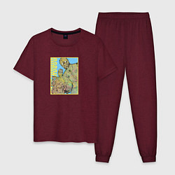 Пижама хлопковая мужская Ной и Шин арт, цвет: меланж-бордовый