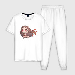 Пижама хлопковая мужская Незуко run, цвет: белый
