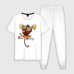 Пижама хлопковая мужская Пивная обезьяна, цвет: белый