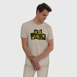 Пижама хлопковая мужская Sex Pistols лого, цвет: миндальный — фото 2