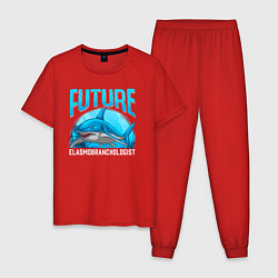 Пижама хлопковая мужская Будущий специалист по акулам, цвет: красный