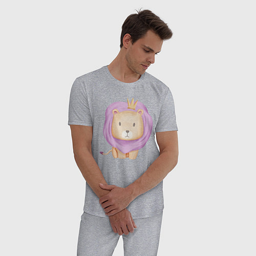 Мужская пижама Милый Львёнок Сидит С Короной / Меланж – фото 3