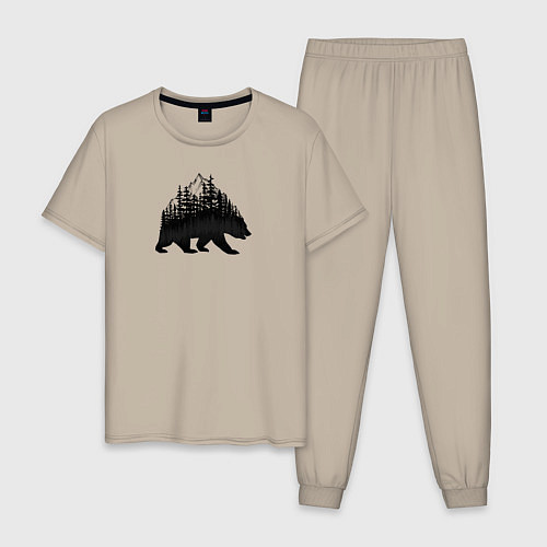 Мужская пижама Медведь, деревья и горы / Миндальный – фото 1