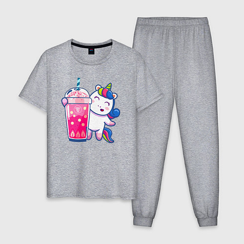 Мужская пижама Молочный чай с пузырьками и единорожка / Меланж – фото 1