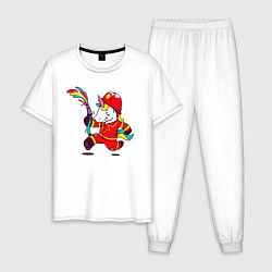 Пижама хлопковая мужская Пожарный единорог, цвет: белый