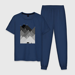 Пижама хлопковая мужская Медведь и треугольные горы, цвет: тёмно-синий