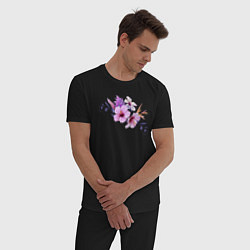 Пижама хлопковая мужская Цветы Розовые Гибискус, цвет: черный — фото 2