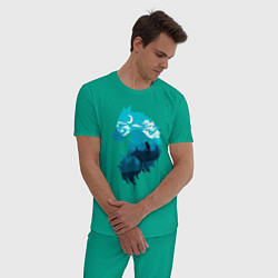Пижама хлопковая мужская Принцесса Мононоке волчий силуэт, цвет: зеленый — фото 2