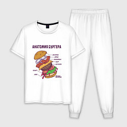 Пижама хлопковая мужская Анатомия схема Бургера Burger Scheme Anatomy, цвет: белый
