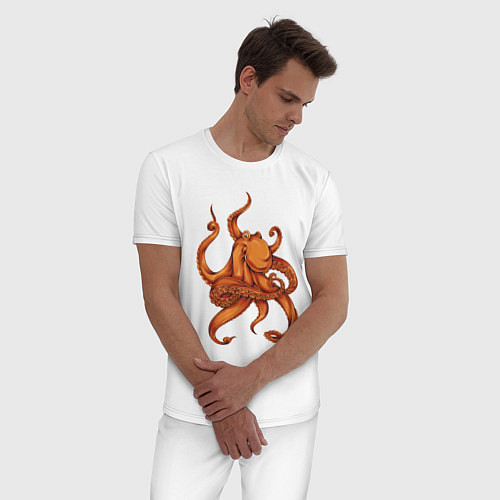 Мужская пижама Оранжевый осьминог с множеством щупальцев / Белый – фото 3