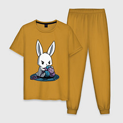 Пижама хлопковая мужская Зайчонок обнял клубки The bunny hugged the balls, цвет: горчичный