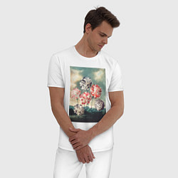 Пижама хлопковая мужская A Group of Carnations Гвоздики, цвет: белый — фото 2