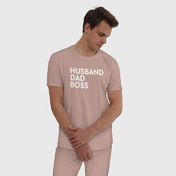 Пижама хлопковая мужская Husband, dad, boss, цвет: пыльно-розовый — фото 2