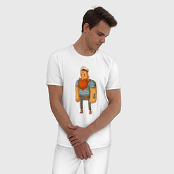 Пижама хлопковая мужская Моряк-бородач, цвет: белый — фото 2