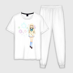 Пижама хлопковая мужская Девушка и фейверк, цвет: белый