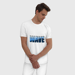 Пижама хлопковая мужская Волна синяя, цвет: белый — фото 2