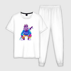 Пижама хлопковая мужская Зебра горячая линия Маями арт, цвет: белый