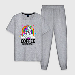 Пижама хлопковая мужская Кофе - настоящая магия, цвет: меланж