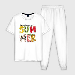 Пижама хлопковая мужская Summer буквы из фруктов, цвет: белый