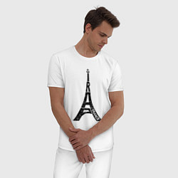 Пижама хлопковая мужская Эйфелева башня Париж Франция, цвет: белый — фото 2