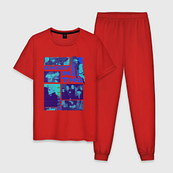 Пижама хлопковая мужская Призрак в доспехах экшен, цвет: красный