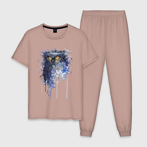 Мужская пижама Прикольная сова в акварельном рисунке / Пыльно-розовый – фото 1