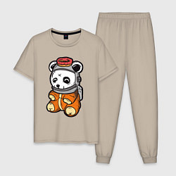 Пижама хлопковая мужская Космо панда, цвет: миндальный