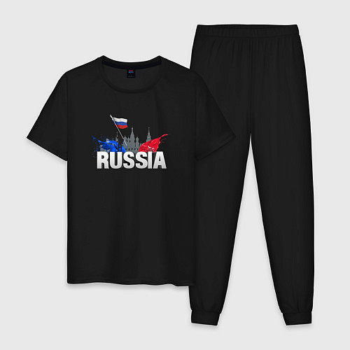 Мужская пижама Russia объемный текст / Черный – фото 1