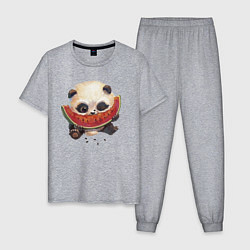 Пижама хлопковая мужская Маленький панда ест арбуз, цвет: меланж