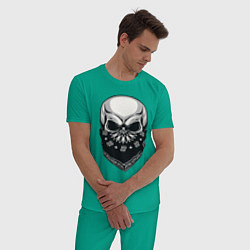 Пижама хлопковая мужская Злой череп в чёрной маске, цвет: зеленый — фото 2