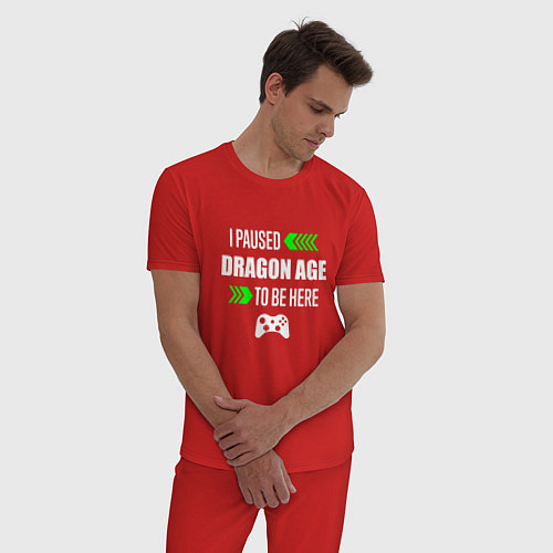 Мужская пижама I paused Dragon Age to be here с зелеными стрелкам / Красный – фото 3