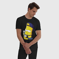 Пижама хлопковая мужская Барт Симпсон разговаривает по мобиле, цвет: черный — фото 2