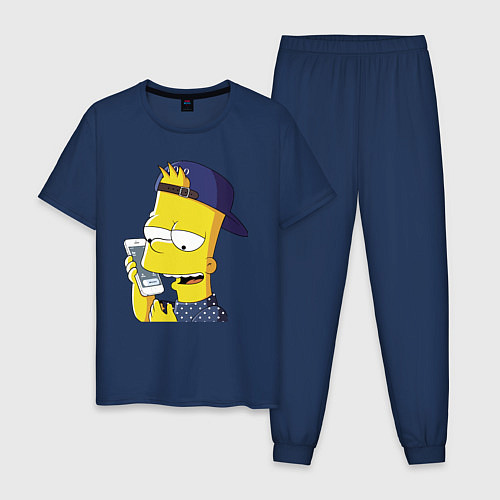 Мужская пижама Барт Симпсон разговаривает по мобиле / Тёмно-синий – фото 1
