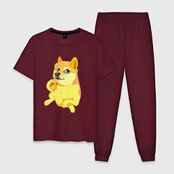 Пижама хлопковая мужская Пёс Доге сидит и отдыхает, цвет: меланж-бордовый