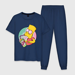 Пижама хлопковая мужская Барт Симпсон пьёт лимонад, цвет: тёмно-синий