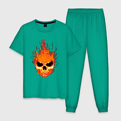 Пижама хлопковая мужская Огненный злой череп, цвет: зеленый