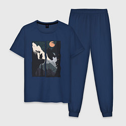 Пижама хлопковая мужская Оранжевая луна и дикий альпинизм, цвет: тёмно-синий