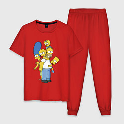 Пижама хлопковая мужская Прикольная семейка Симпсонов, цвет: красный